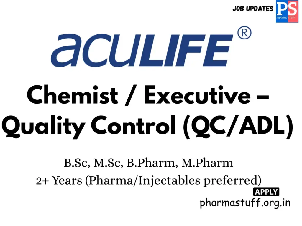 AcuLIFE Hiring Quality Control Chemist/Executive