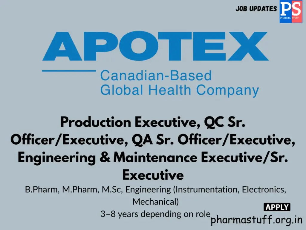 Apotex Walk-in Production, QC, QA, and Engineering