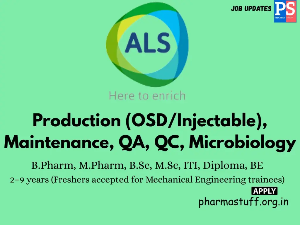 Ashish Life Science Hiring Production, QA, QC & Microbiology