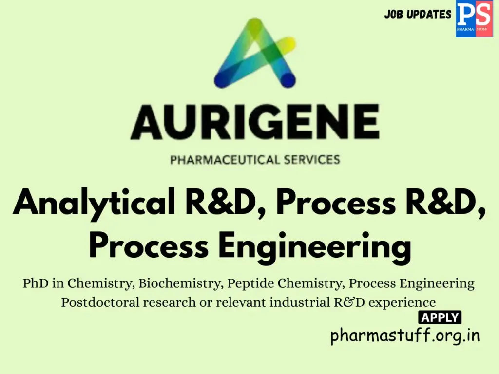Aurigene Pharmaceutical Services Hiring Analytical R&D, Process R&D, Process Engineering
