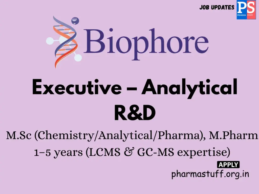Biophore India Hiring Analytical R&D Executives