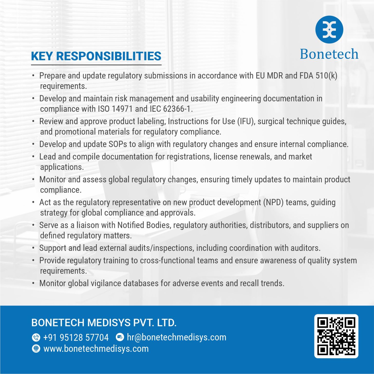 Bonetech Medisys Hiring Senior Regulatory Affairs Executive