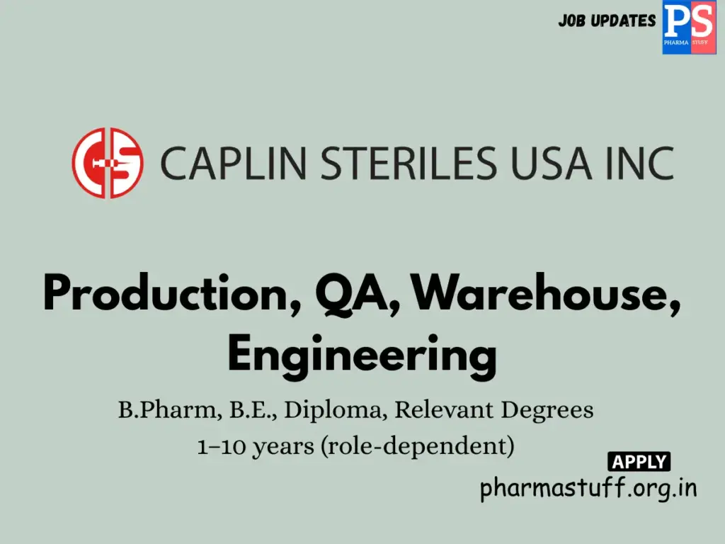 Caplin Steriles Hiring Production, QA, and Engineering