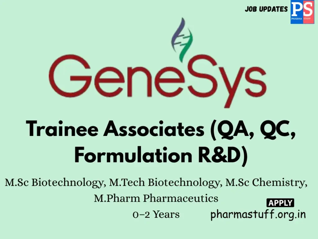 GeneSys Biologics Hiring Trainee Associate QA, QC & R&D