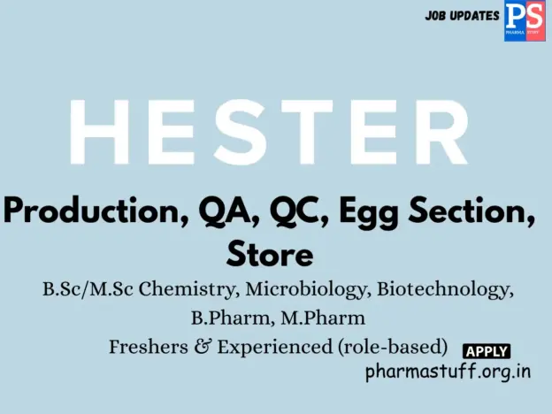 Hester walk-in Production, QA, QC & Store