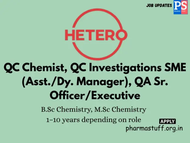 Hetero Labs walk-in QC & QA roles.