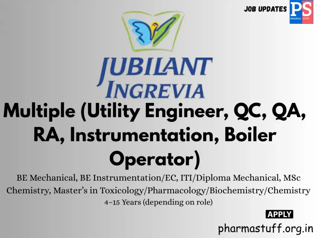 Jubilant Ingrevia Walk-in Engineers, QA, QC, RA