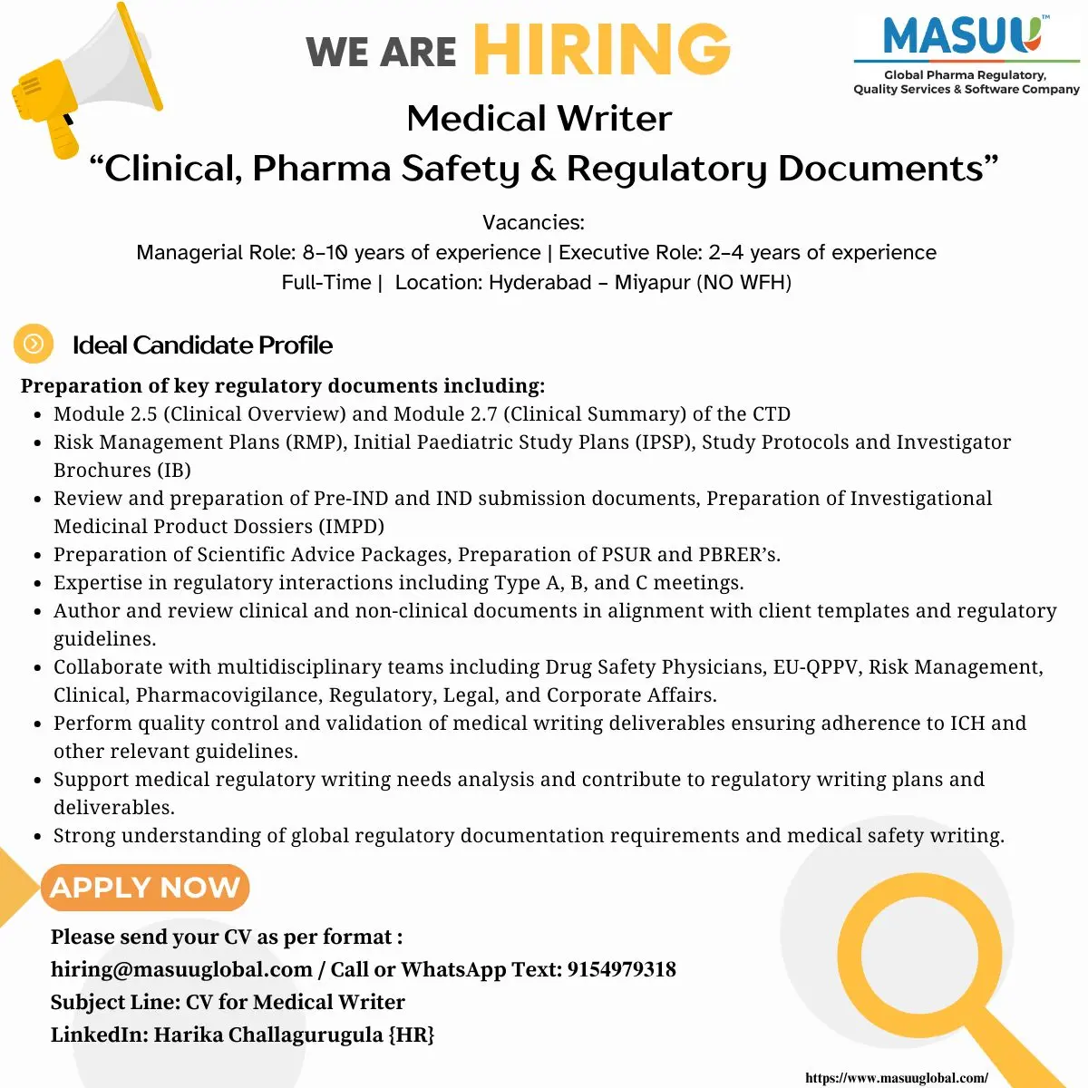 MASUU Global Hiring Medical Writer Executives & Managers