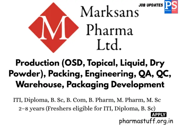 Marksans Pharma Walk-in Production, QA, QC, Engineering & Packing