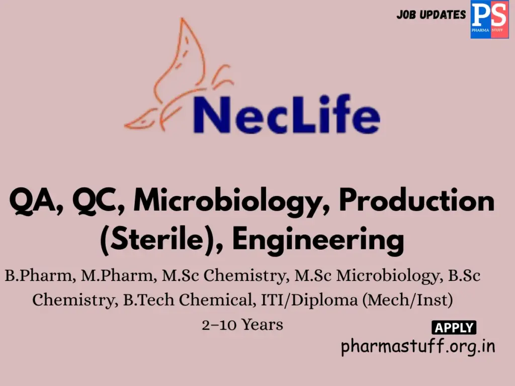 Nectar Lifesciences walk-in QA, QC, Microbiology, Production (Sterile), Engineering