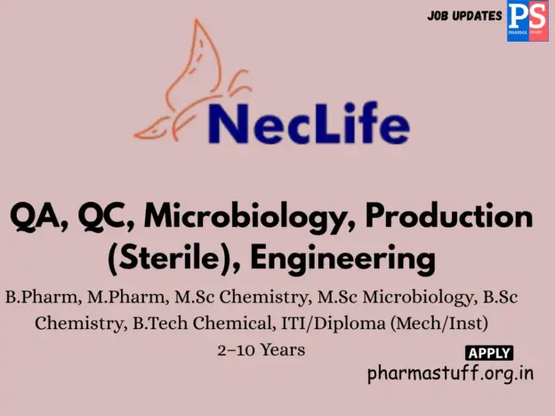 Nectar Lifesciences walk-in QA, QC, Microbiology, Production (Sterile), Engineering