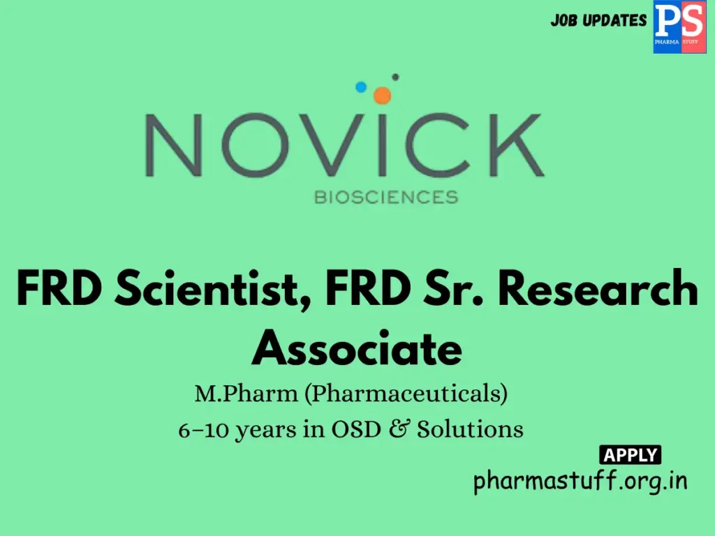 Novich Biosciences Hiring FRD Scientist, FRD Sr. Research Associate
