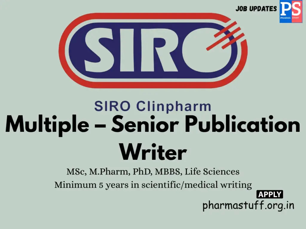 SIRO Medical Writing Hiring Multiple – Senior Publication Writer