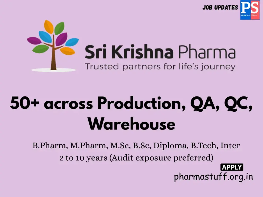 Sri Krishna Pharma Walk-in for Production, QA, QC, and Warehouse