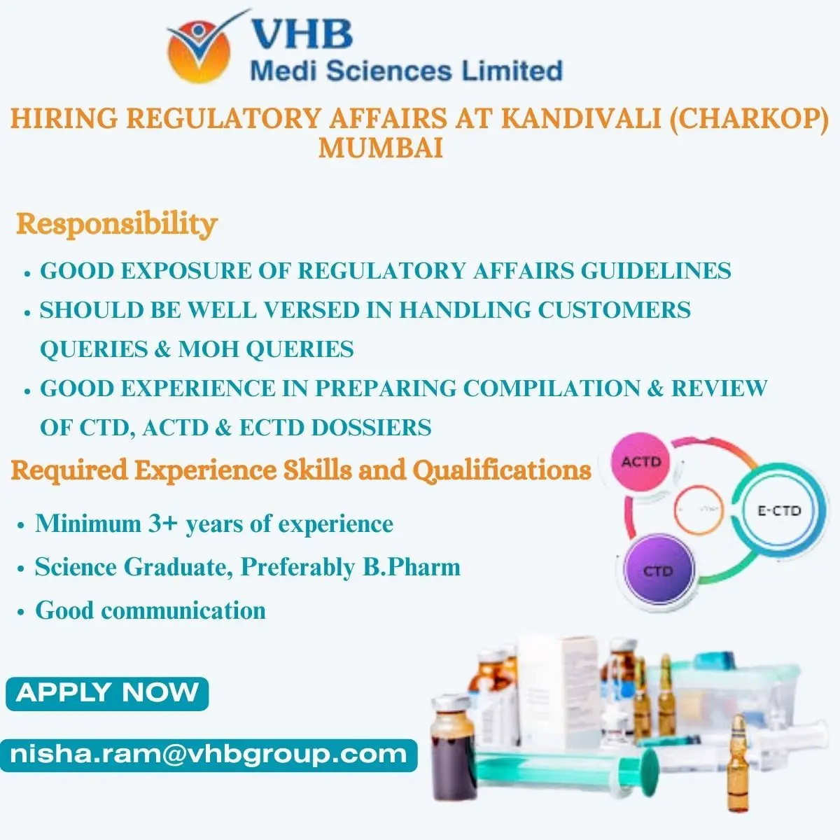 VHB Medi Sciences Hiring Regulatory Affairs Executive