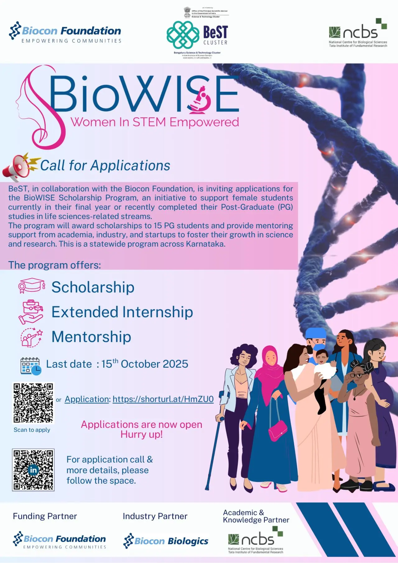 BioWISE 2025 Scholarship & Internship for Women in STEM