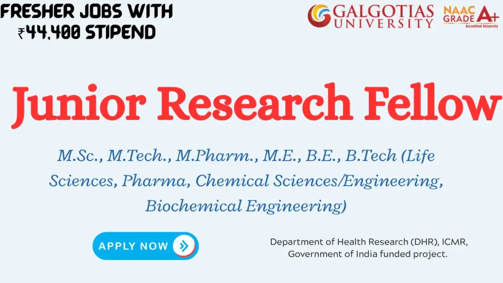 Junior Research Fellow Vacancy | Galgotias University | DHR-ICMR Project