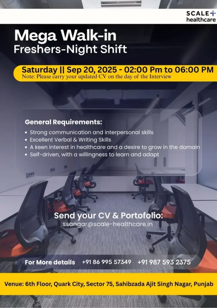 Scale Healthcare Freshers Walk-in – Night Shift Jobs