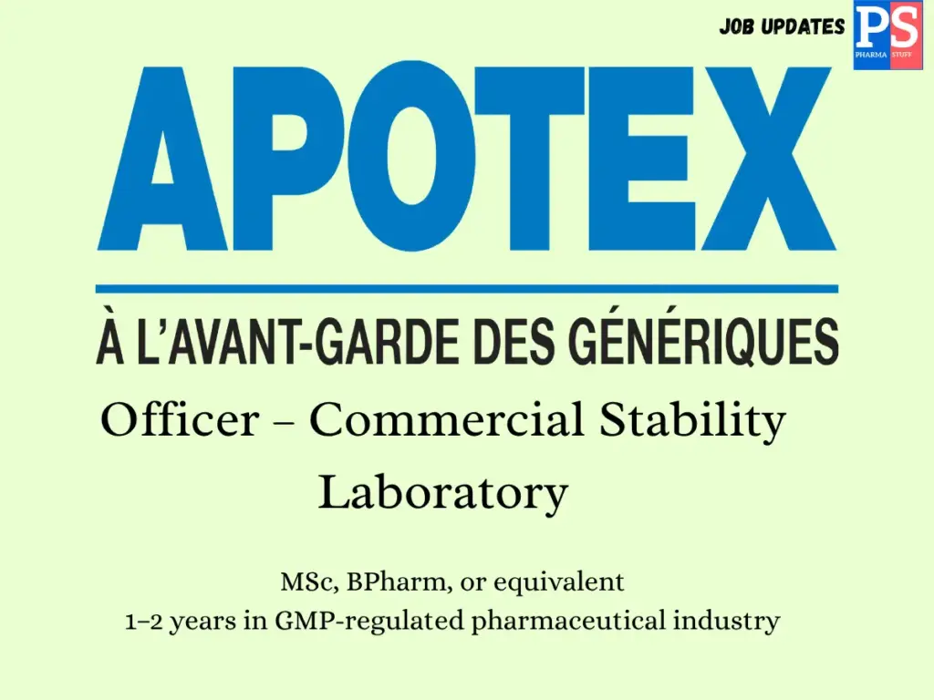 Apotex Hiring Officer Commercial Stability Lab