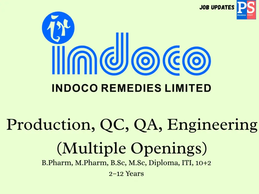 Indoco Remedies Walk-In Production, QC, QA, Engineering