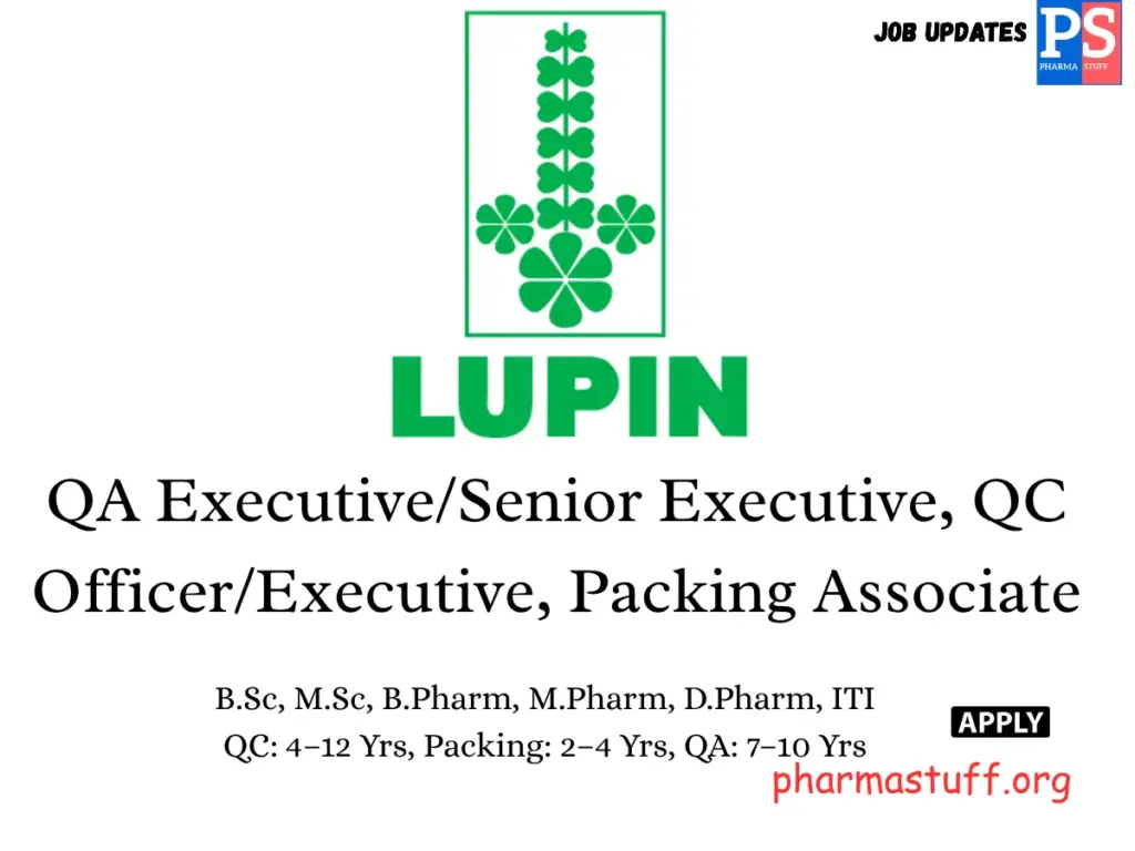Lupin Hiring QA, QC & Packing